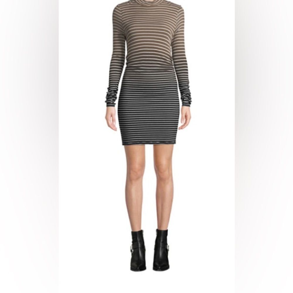 Atm Anthony Thomas Melillo Dip-Dye Striped Mock-Neck Short Dress Nwt Size S